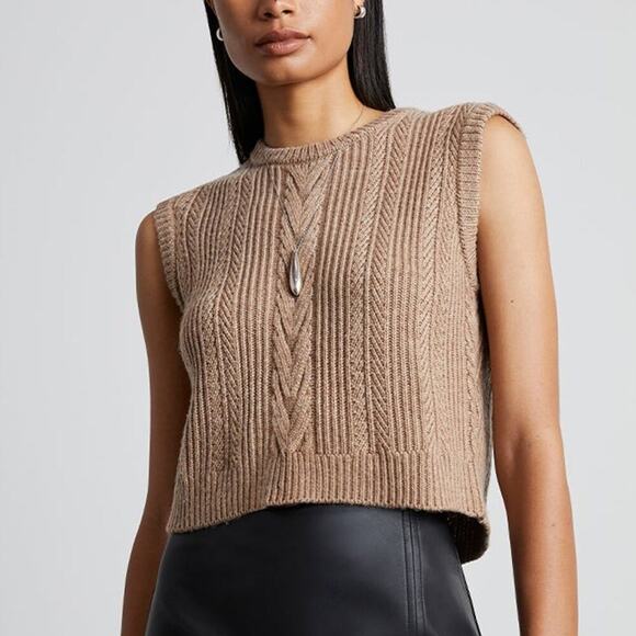 Who What Wear Knox Cable Knit Sweater Vest in Camel Brown Size M - Picture 1 of 5